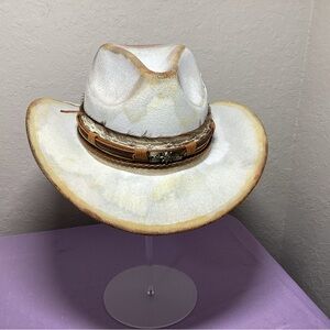 Custom distressed Cream and Brown Cowboy Hat